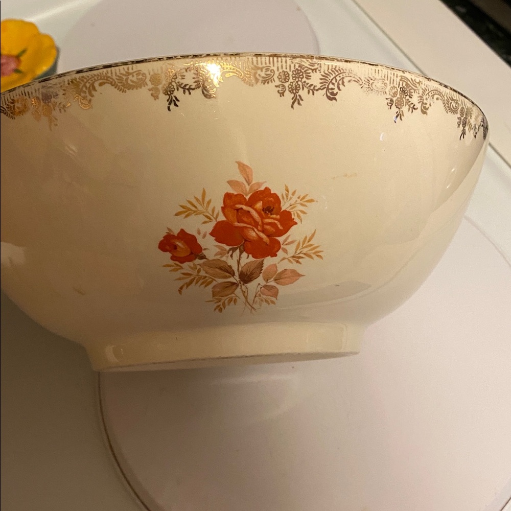 Vintage 1930s Empress Gold Rose Large Bowl by Sears Roebuck & Co,22k,Oven proof.